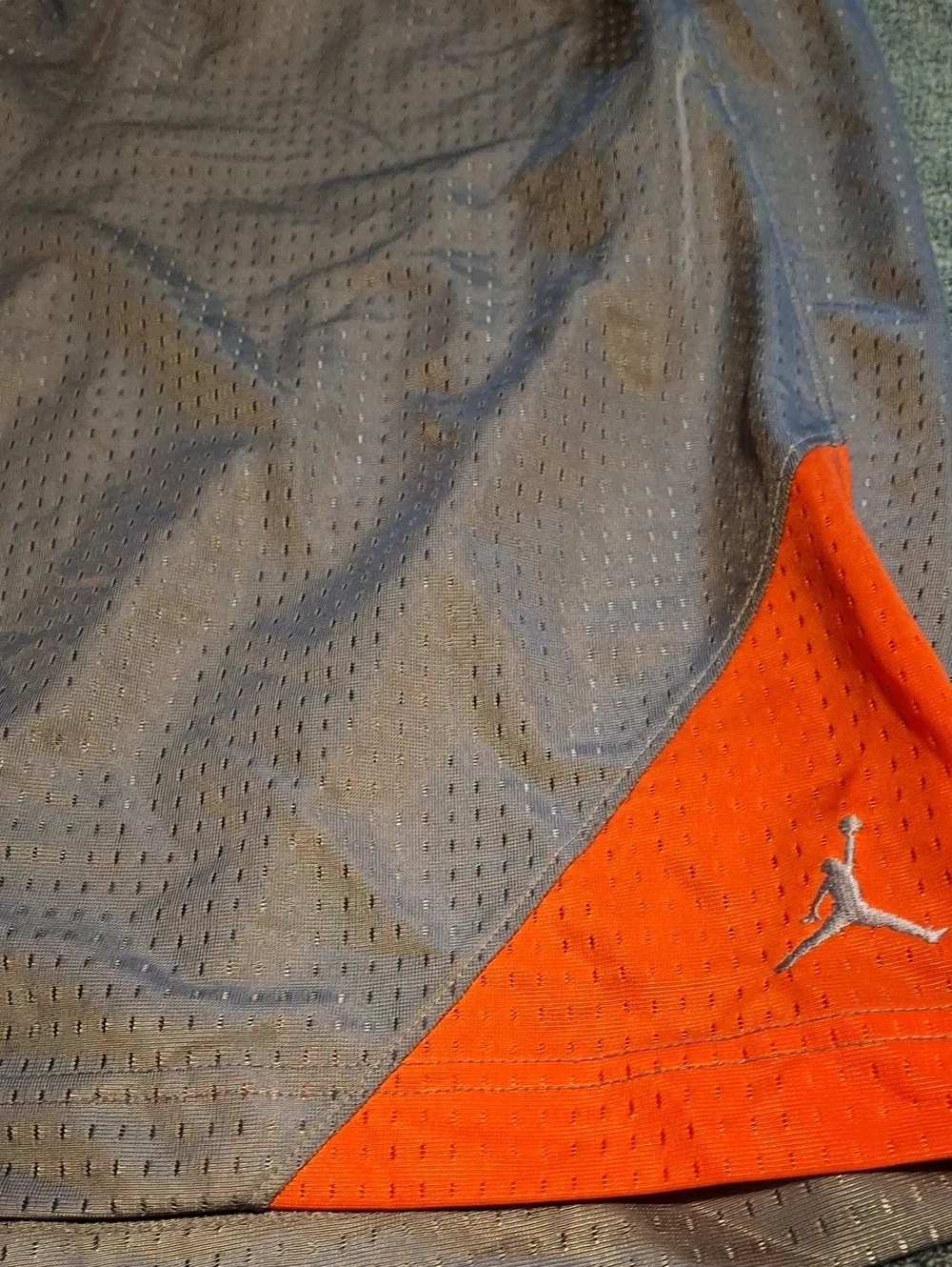 Jordan Men's Gray and Orange Athletic Mesh Shorts